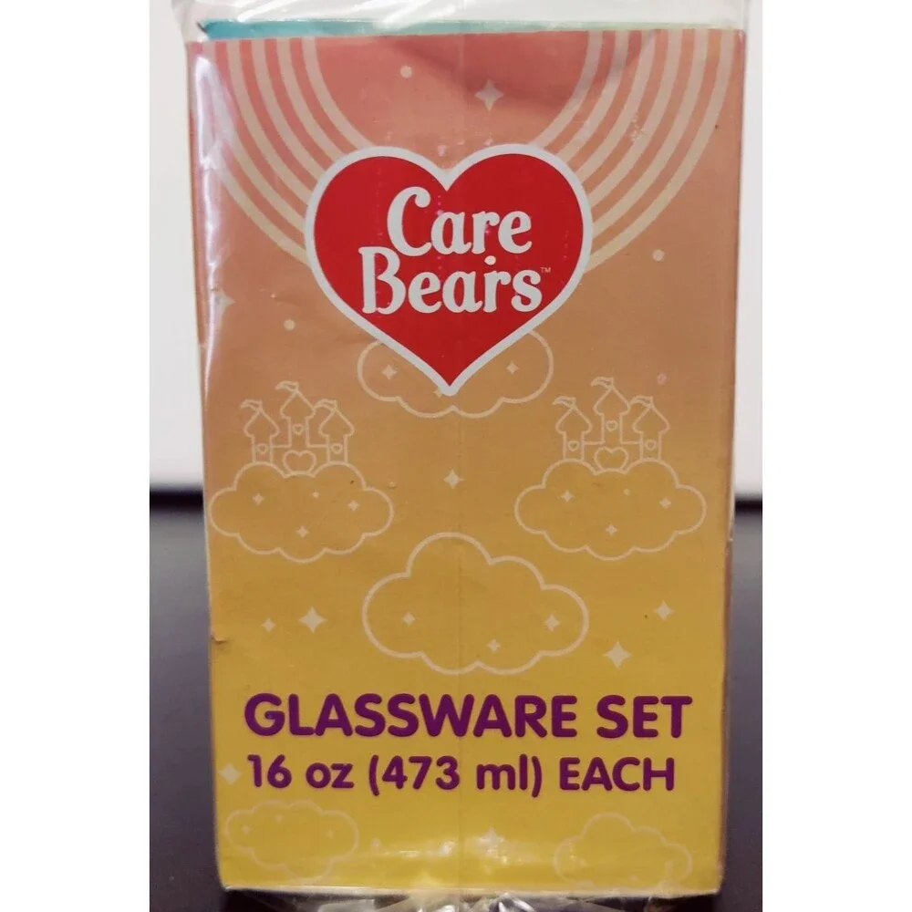 CARE BEARS 16oz Glasses Set of TWO Glassware Cups NEW